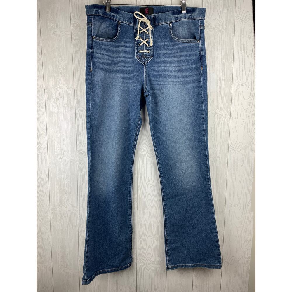 No Boundaries Y2K Lace-Up Bootcut Jeans Mid Rise Stretch Denim XL 15-17 EUC